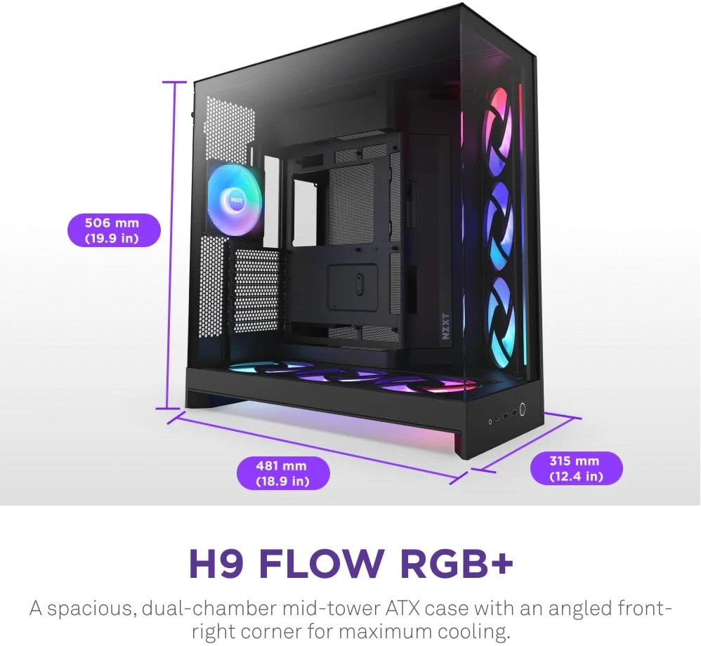NZXT H9 Flow RGB+ (2025) juoda