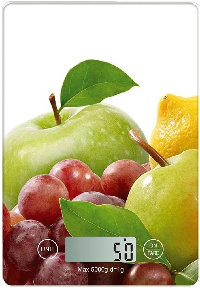 Virtuvinės svarstyklės Omega OBSKWA virtuvės svarstyklės grūdintas stiklas su LCD bloku (20 x 14,5 x 2 cm) (maks. 5kg) Baltas