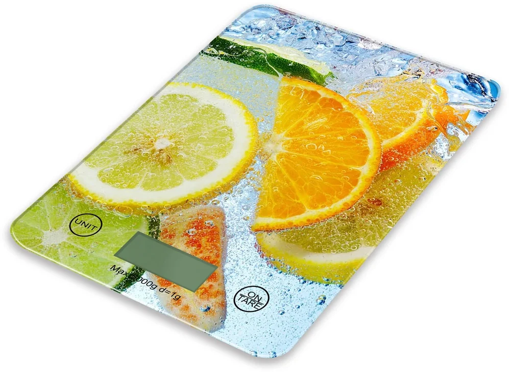 Virtuvinės svarstyklės Omega OBSKWL virtuvės svarstyklės (20 x 14,5 x 2 cm) pagamintos iš kieto 4 mm stiklo su LCD ekranu (maks. 5kg)