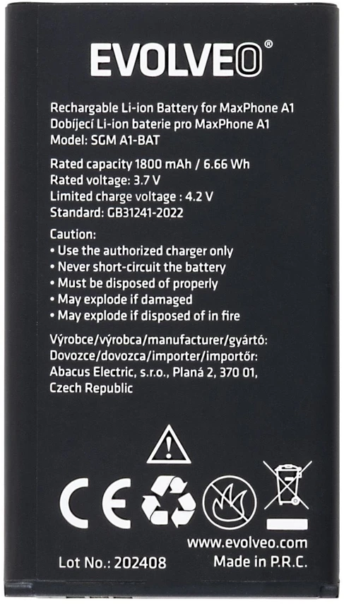 Originali „Evolveo“ 1800 mAh baterija, skirta „MaxPhone A1“