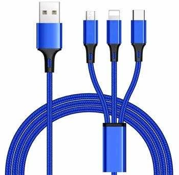 PremiumCord Kabelis 3 in 1 USB, 3 jungtys USB Type-C + mikro USB + Lightning pro Apple, 1,2 m