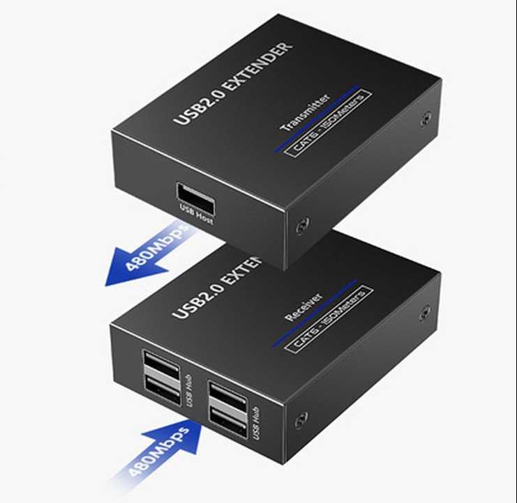 „PremiumCord“ 4 prievadų USB 2.0 ilgintuvas, skirtas Cat5/Cat5e/Cat6 jungtims iki 150 m