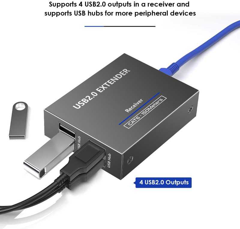 „PremiumCord“ 4 prievadų USB 2.0 ilgintuvas, skirtas Cat5/Cat5e/Cat6 jungtims iki 150 m