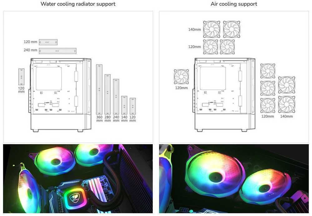 COUGAR MX360 RGB kompiuterio korpusas, vidutinio dydžio bokštas, Juodas
