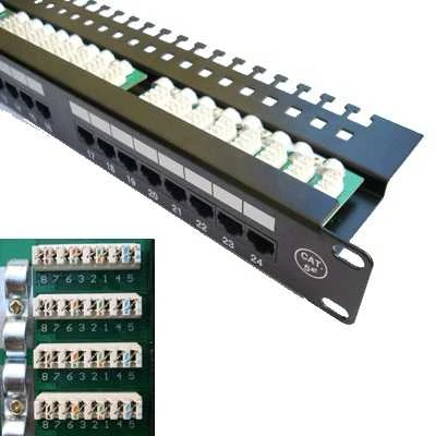 DATACOM Patch skydelis 19" UTP 24 prievadas CAT5E LSA 1U BK (3x8p) viršutinis švytėjimas