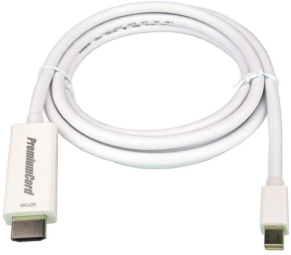 Baltas Mini DisplayPort į HDMI 2.0 kabelis
