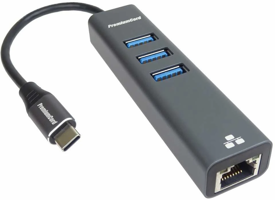 PremiumCord USB-C šakotuvas su tinklo jungtimi