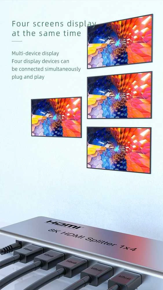 „PremiumCord“ HDMI 2.1 skirstytuvas, 1–4 portų, 8K@60Hz, 4K@120Hz, 1080p, HDR