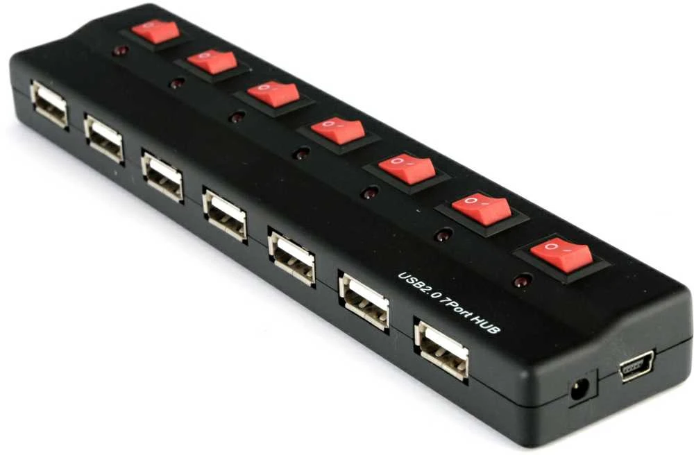 USB 2.0 šakotuvas su 7 individualiais jungikliais