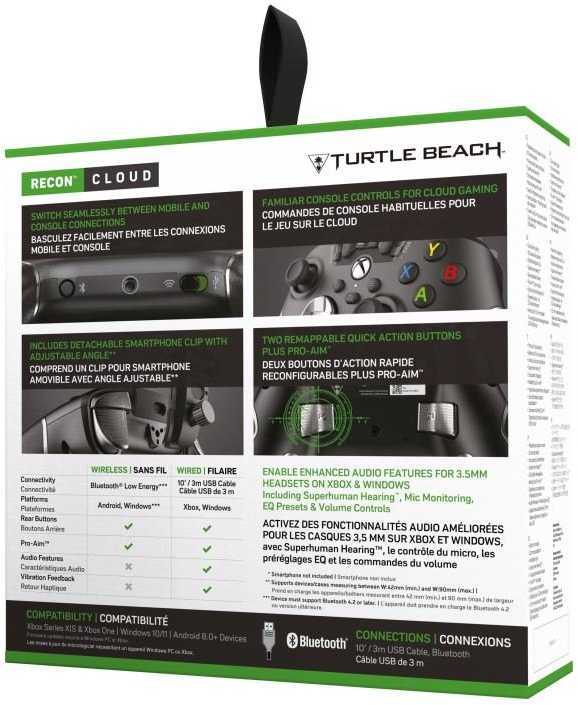 Turtle Beach žaidimų pultas Recon Cloud/ Wired Game Controller with Bluetooth for Xbox Series X|S, Xbox One, Windows, Android Mobile Devices/Juodos spalvos