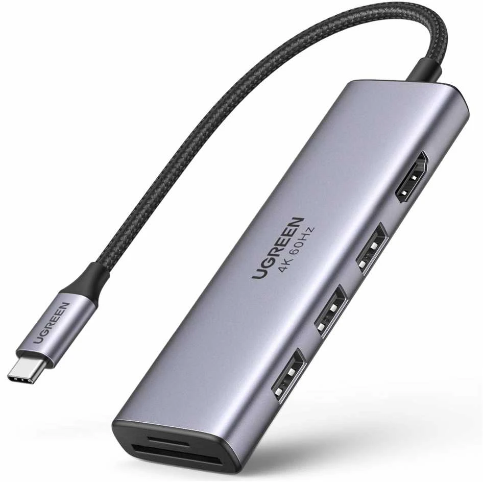 UGREEN CM511 5-in-1 adapteris šakotuvas USB-C – 3x USB3.0 HDMI TF/SD
