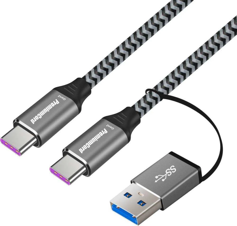 Kabelis USB PremiumCord USB-A + USB-C - USB-C 2 m Juodai-pilka (ku31cq2)