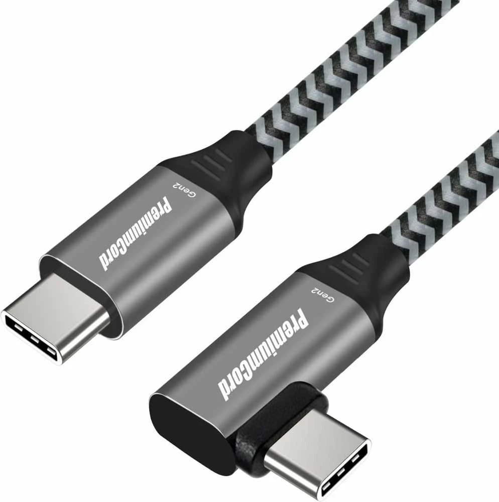 PREMIUMCORD Lenktas USB-C laidas (USB 3.2 Gen 2, 3A, 60W, 20Gbit/s), aliuminio jungčių dangteliai, 2m