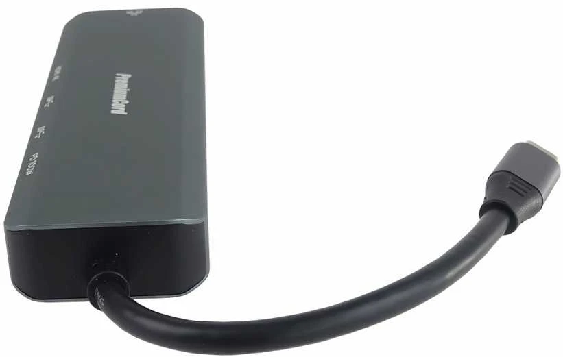 USB PremiumCord PREMIUMCORD šakotuvas, USB-C adapteris su gigabito 10/100/1000 Mbps + 1x HDMI, 2x USB3.2, 1x PD 100W jungtimi, Šedá