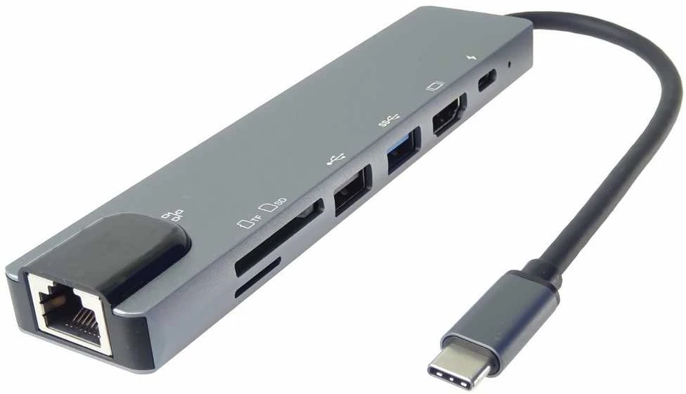 USB-C adapteris su RJ45 ir kortelių skaitytuvu