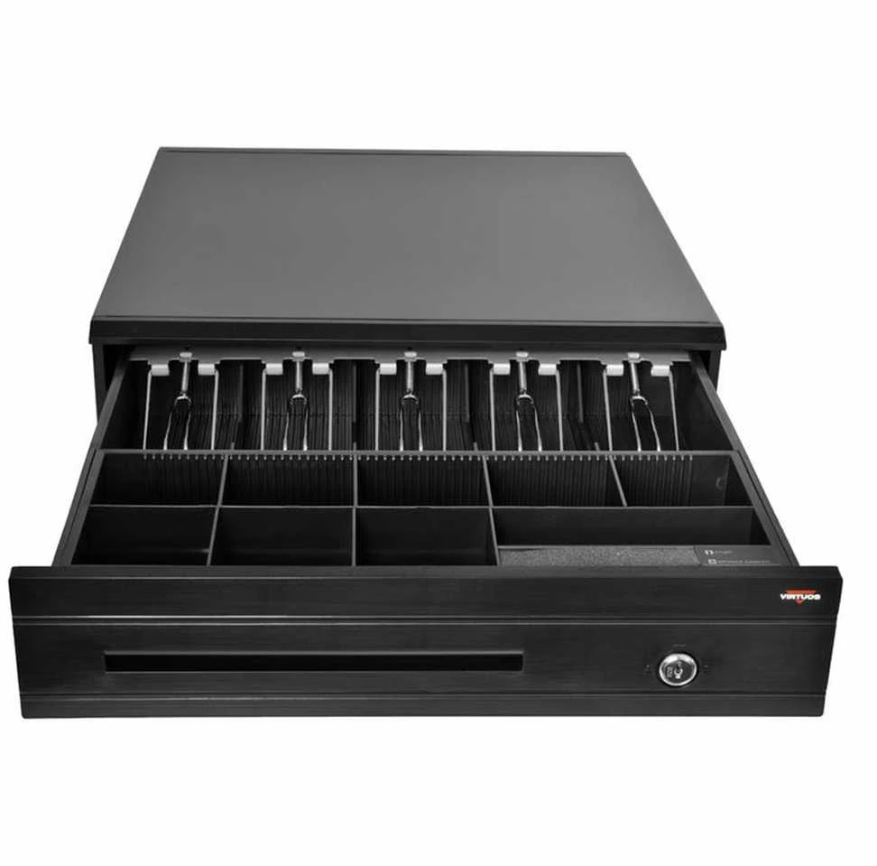 Virtuos pinigų stalčius C425C, su 24V laidu, metalinėmis rankenomis, 9-24V, juodas