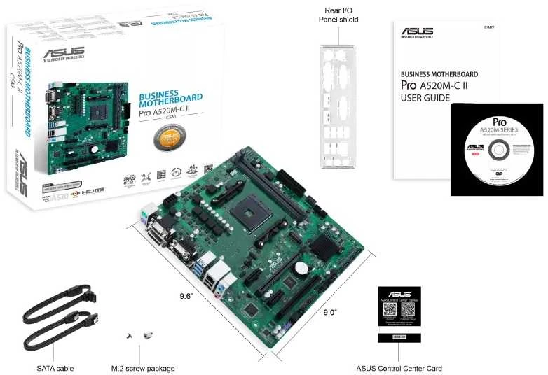 Pagrindinė plokštė ASUS PRO A520M-C II/CSM / AM5/DDR4/Micro-ATX