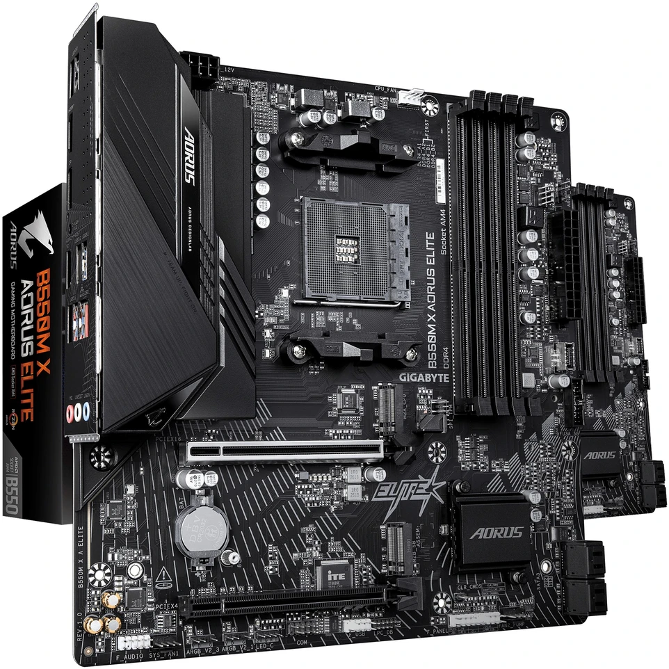 GIGABYTE B550M X AORUS ELITE pagrindinė plokštė, AMD, lizdas AM4, AMD Ryzen 5000 serija, AMD Ryzen 4000 serija, AMD Ryzen 3000 serija, lizdas AM4, DDR4-SDRAM, 128 GB