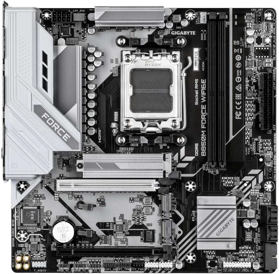 Pagrindinė plokštė „Gigabyte B850M FORCE WIFI6E“ (1.0 rev.) | Procesorių šeima AMD | Procesoriaus lizdas AM5 | DDR5 | Palaikomos kietojo disko sąsajos SATA, M.2 | SATA jungčių skaičius 4