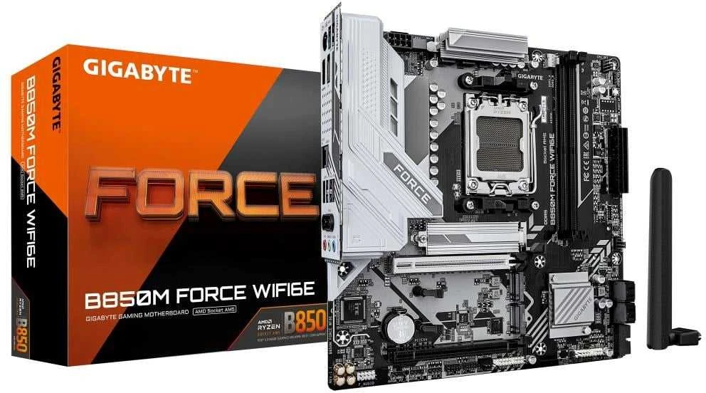 Pagrindinė plokštė „Gigabyte B850M FORCE WIFI6E“ (1.0 rev.) | Procesorių šeima AMD | Procesoriaus lizdas AM5 | DDR5 | Palaikomos kietojo disko sąsajos SATA, M.2 | SATA jungčių skaičius 4