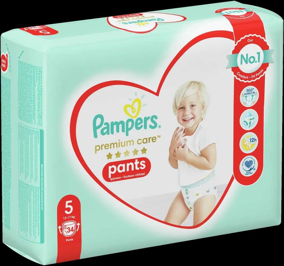 Sauskelnės-Kelnaitės PAMPERS Premium Care Pants, Value Pack, 5 dydis (12-17kg), 34 vnt.