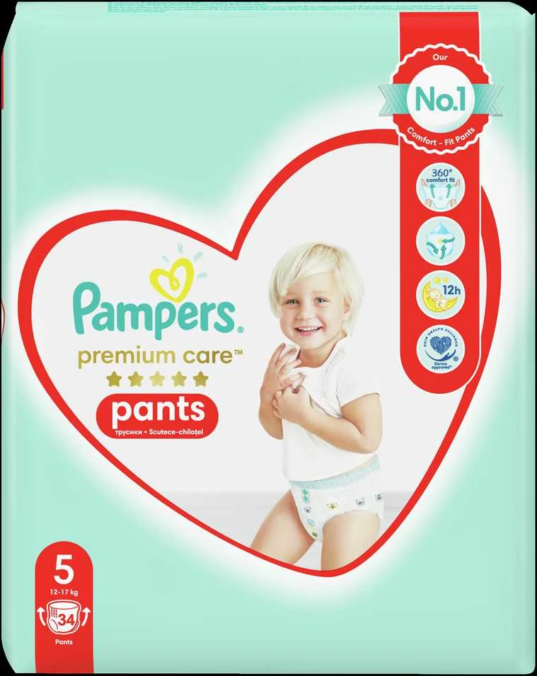 Sauskelnės-Kelnaitės PAMPERS Premium Care Pants, Value Pack, 5 dydis (12-17kg), 34 vnt.