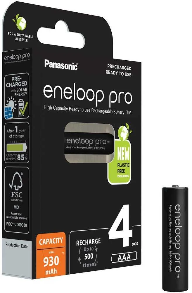 Įkraunamos baterijos Panasonic ENELOOP Pro BK-4HCDE/4CP, 930 mAh, 500 (4xAAA)