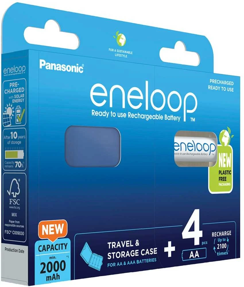 Įkraunamos baterijos Panasonic Eneloop BK-3MCDEC4BE, 2000 mAh 4xAA BOOM