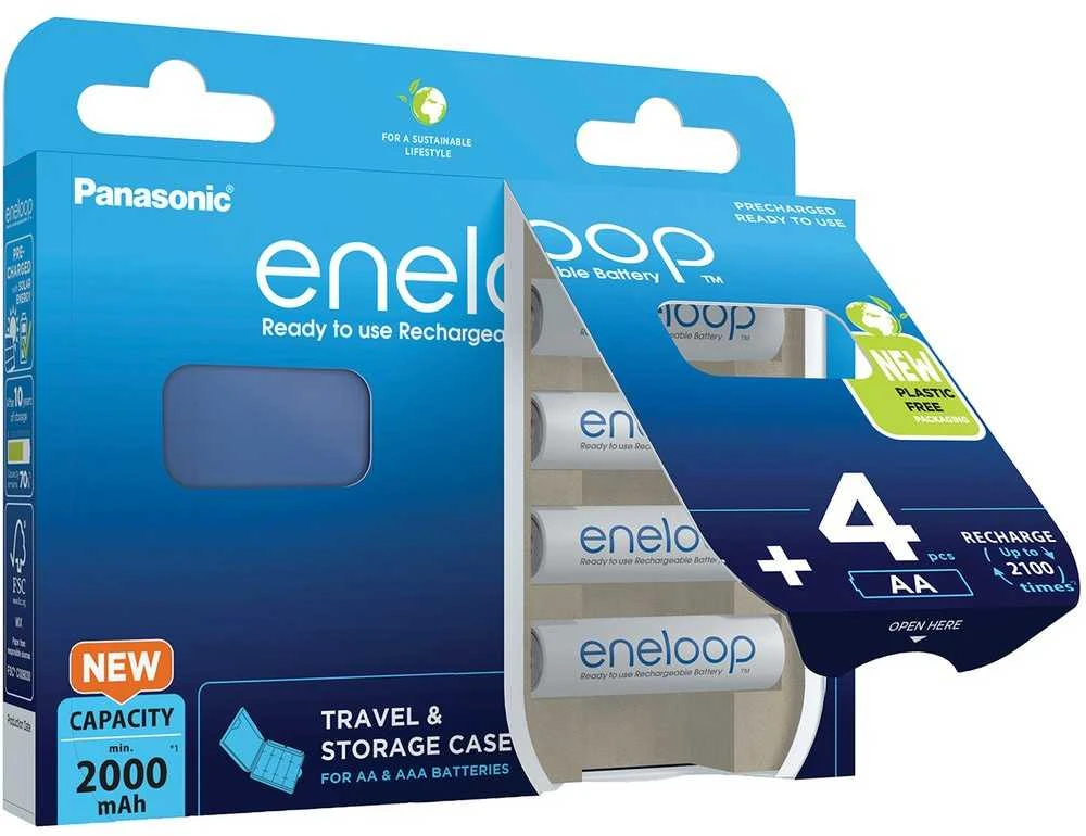 Įkraunamos baterijos Panasonic Eneloop BK-3MCDEC4BE, 2000 mAh 4xAA BOOM