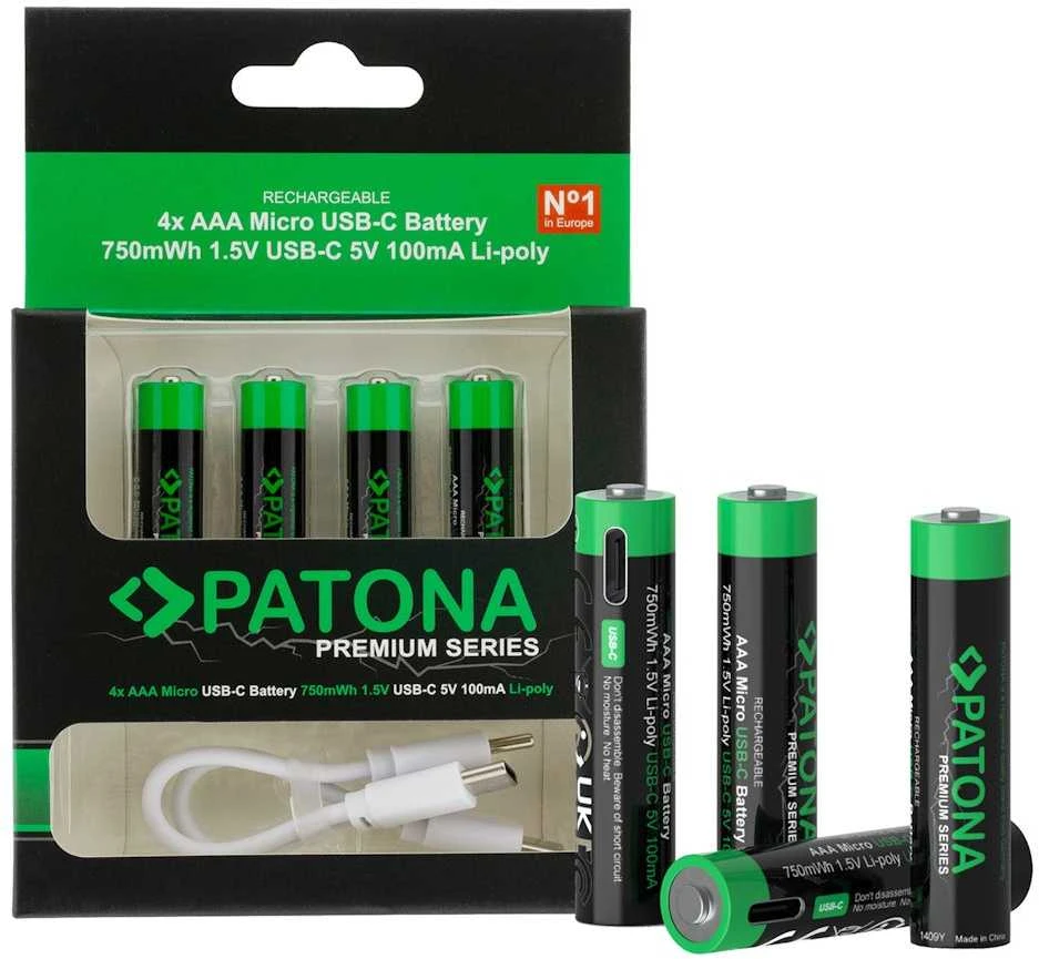 PATONA AAA Li-Pol akumuliatorių rinkinys su USB-C įkrovimu
