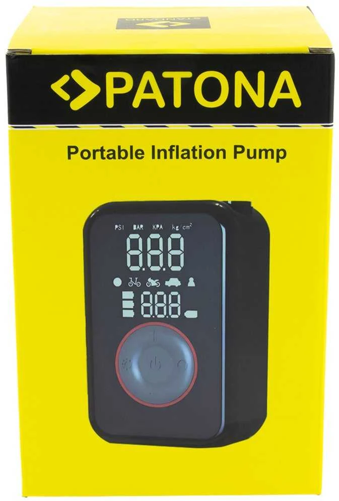 PATONA elektrinis siurblys automobilių padangoms, dviračių padangoms, čiužiniams, kamuoliams 10,3 baro / 150 PSI su išorine baterija ir LED apšvietimu