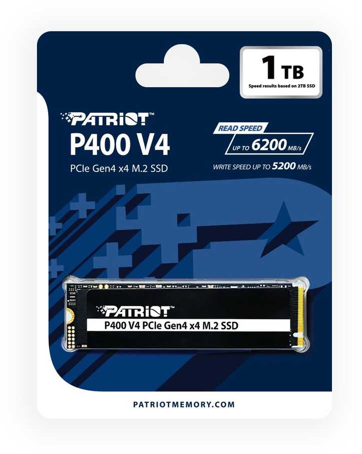 SSD diskas Patriot P400 V4 M.2 PCI-Ex4 NVMe 1000GB 6GB/s (P400VP1TBM28H)