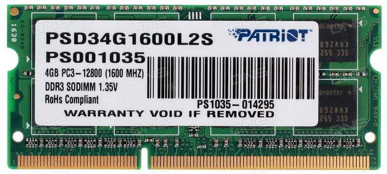 Nešiojamo kompiuterio atmintis „Patriot Signature“ nešiojamojo kompiuterio atmintis, SODIMM, DDR3L, 4 GB, 1600 MHz, CL11 (PSD34G1600L2S)