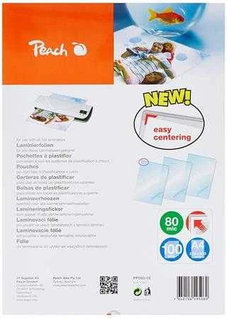 Peach laminavimo plėvelės A4 216x303mm 80mic 5x100 plėvelių