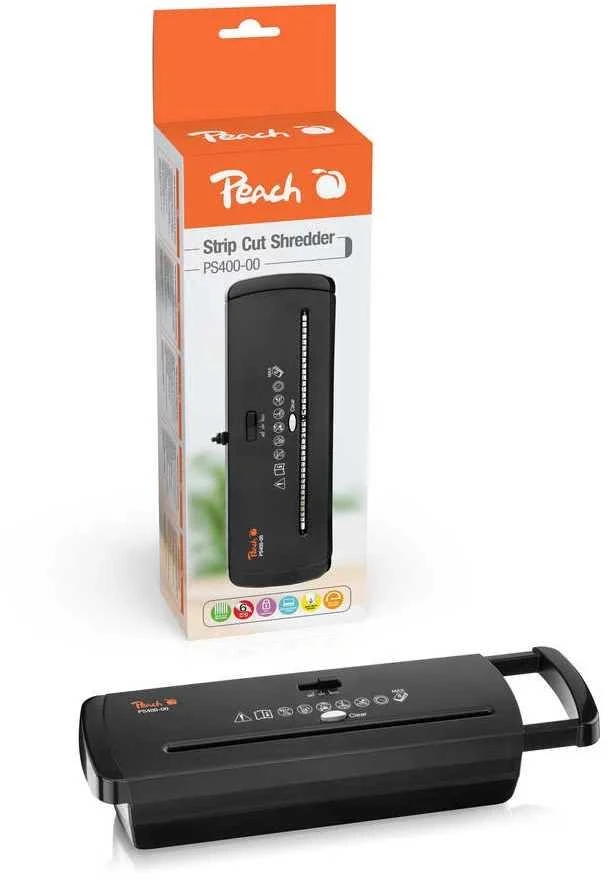 Peach PS400-00 dokumentų naikiklis Smulkinimas juostelėmis 22 cm 72 dB Juoda, Sidabras