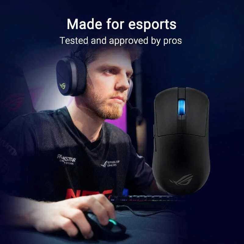 ASUS ROG Harpe Ace Mini belaidė žaidimų pelė, optinis jutiklis, 42,000 DPI, 5 mygtukai, juoda, abiejų rankų, USB Type-C ir Bluetooth ryšys