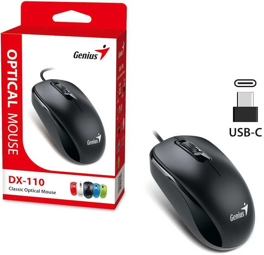 Genius DX-110 Pelė su laidu, juoda, 1200DPI, USB-C