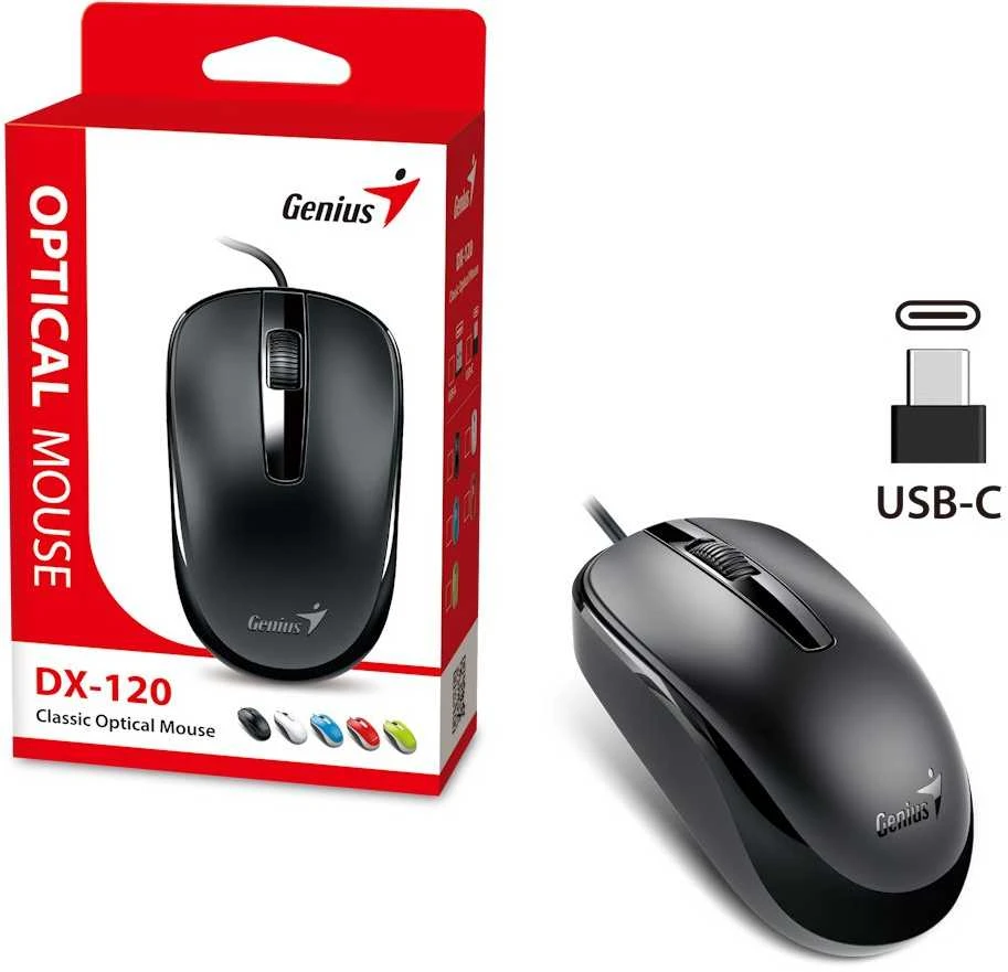Genius DX-120 Pelė su laidu, juoda, 1200DPI, USB-C