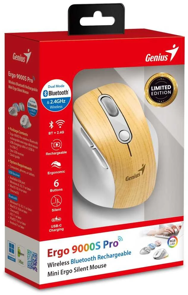 Genius Ergo 9000S Pro Bevielė pelė, balta ir-smėlio spalva, 2400DPI