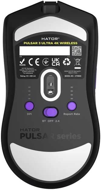 Pelė Myszka žaidimams Hator Pulsar 3 Ultra 4K Wireless HTM680 su laidu 30000 dpi optinė juoda