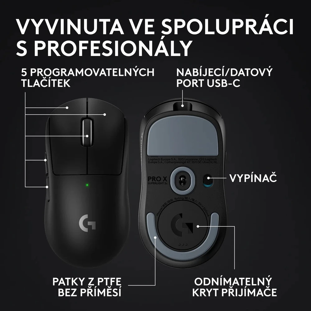 Pelė Logitech PRO X Superlight 2c SE, Juodas