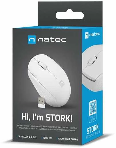 Belaidis Pelė - NATEC Stork Optinė 1600 DPI Ambidextrinė Balta