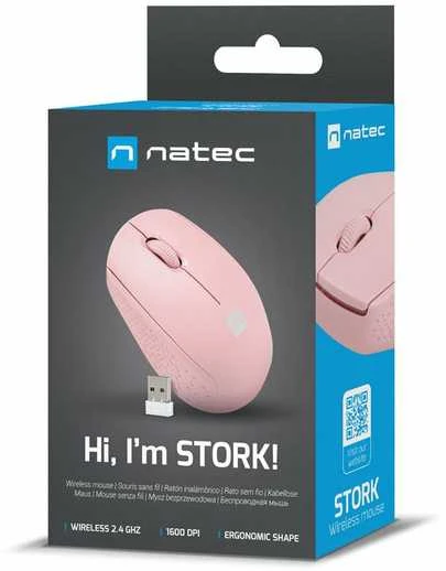 Kompiuterio Pelė - NATEC STORK Belaidė Optinė 1600 DPI USB Type-A Ambidextrinė Rožinė