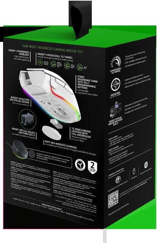 Razer | Basilisk V3 Pro | Wireless | Pelė žaidimams | Bluetooth | Baltas | Yes
