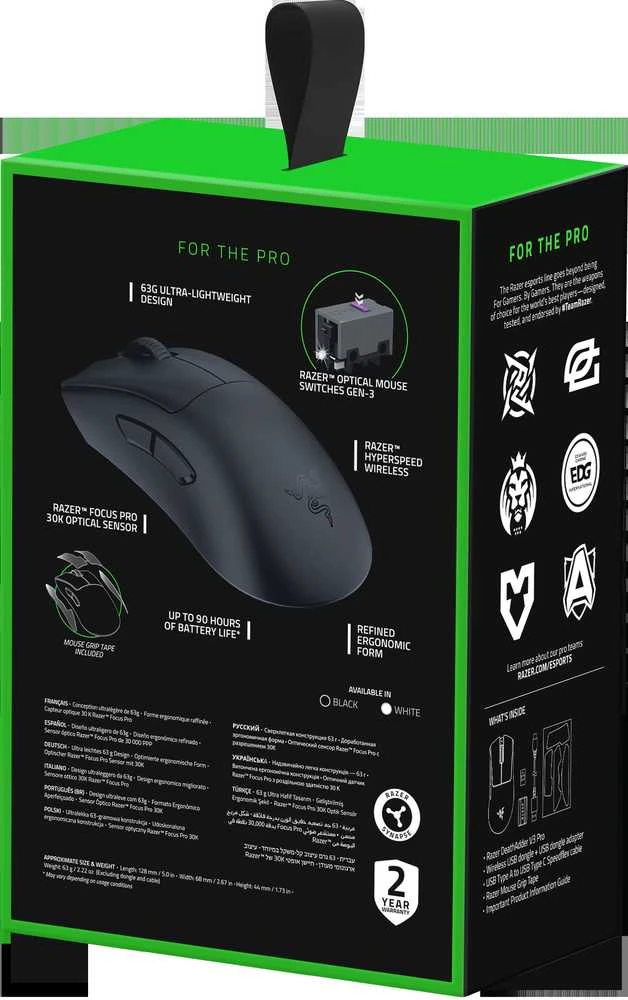 Razer | DeathAdder V3 Pro | Pelė žaidimams | Wireless | Optinė | Juodas | No