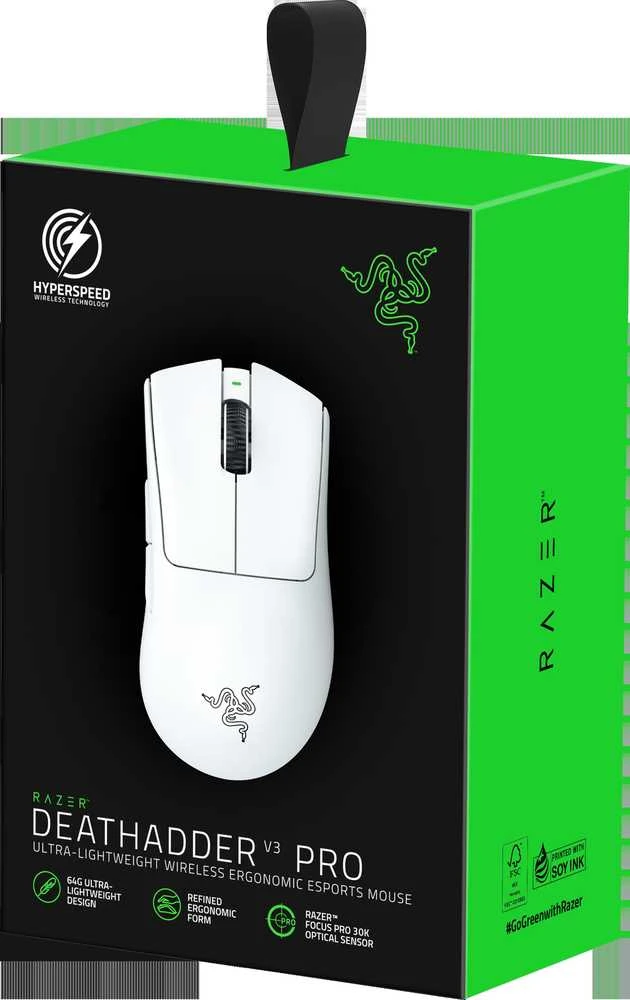 Razer DeathAdder V3 Pro belaidė pelė žaidimamas, Baltos spalvos
