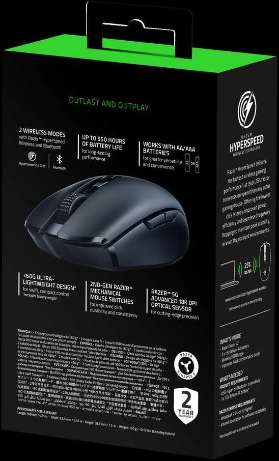 Ultra-Lengva Belaidė Žaidimų Pelė Razer Orochi V2
