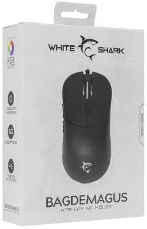 Pelė White Shark Myszka žaidimams Baltas Shark Bagdemagus GM-5010 su laidu 7200 dpi optinė juoda