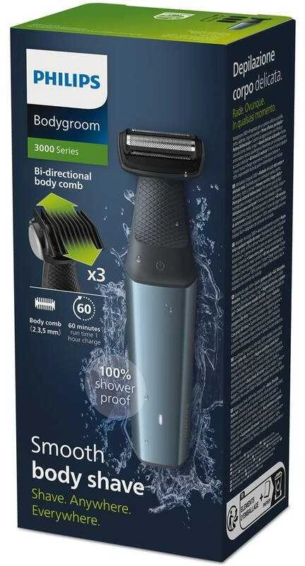 Plaukų skutimo mašinėlė visam kūnui Philips BG3027/05, belaidė, atspari vandeniui, Juodos ir mėlynos spalvos