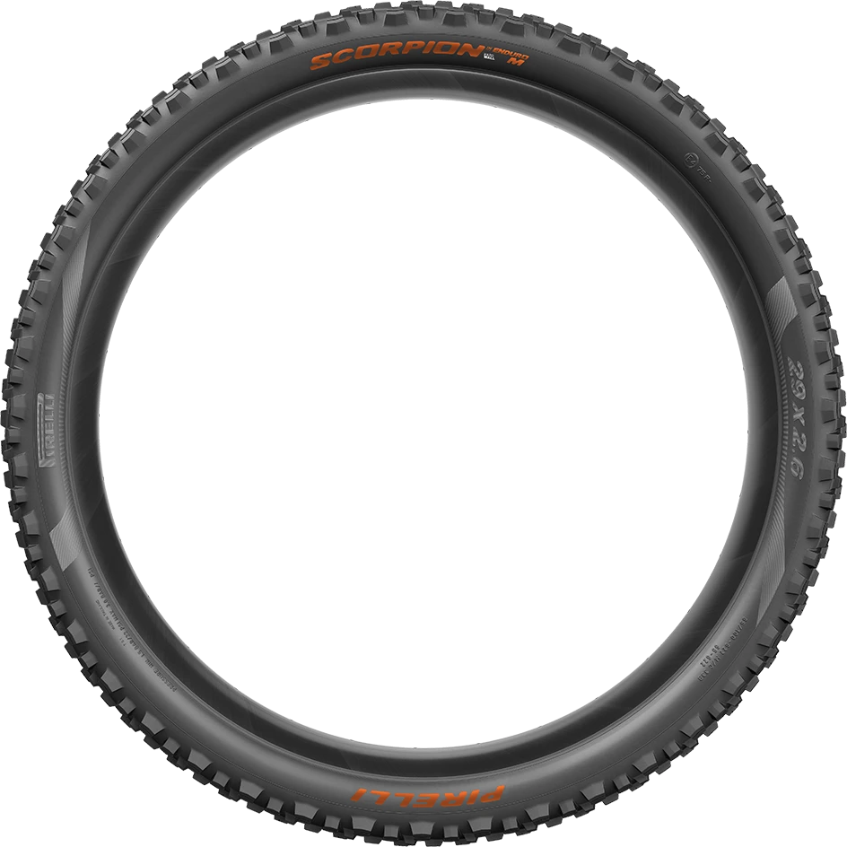Pirelli Scorpion Enduro M 29 x 2.6, kietos sienelės, 60 tpi, SmartGRIP Gravity, oranžinės